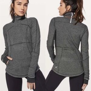 LULULEMON BASE RUNNER 1/2 zip pullover/ top Heathered herringbone  size 4